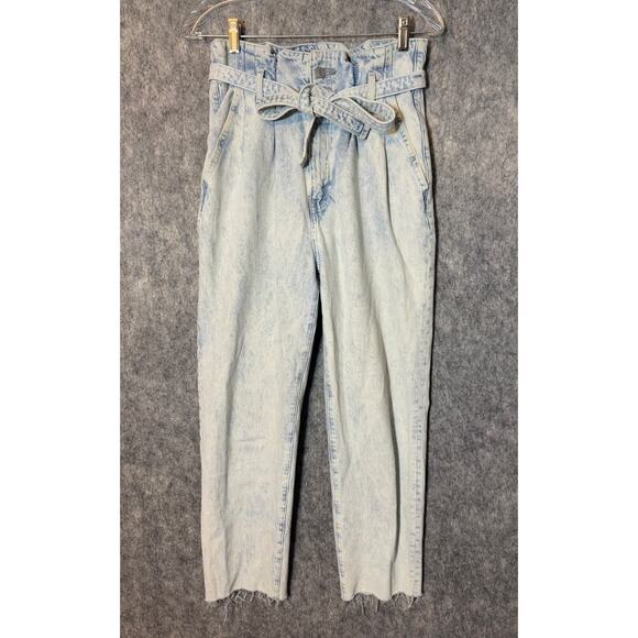 Abercombie & Fitch High Waist Acid Wash Paper Bag Mom Jeans Sz 2 - Picture 1 of 7